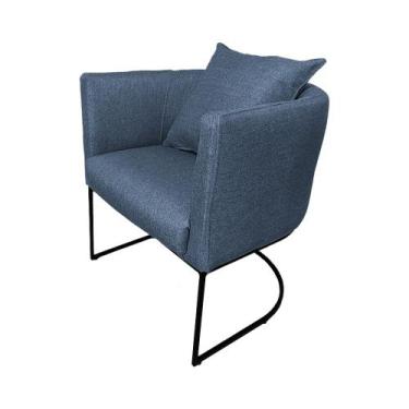 Imagem de Poltrona Luaninha Linho Azul Base Metálica Preta - Vallisa Decor