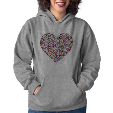 Imagem de Moletom Feminino Coração Bandeiras - Foca na Moda, Cinza, P