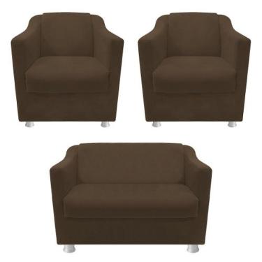 Imagem de kit 02 Poltrona Cadeira e  01 Namoradeira Babel Suede Marrom - DAMAFFÊ