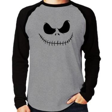 Imagem de Camiseta Raglan Scare Face Manga Longa - Foca na Moda, Cinza, Preto, G