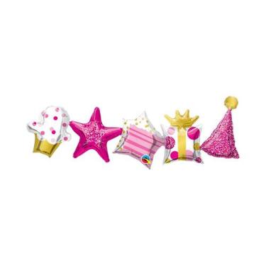 Imagem de Balão de Festa Microfoil 41" 104cm - Guirlanda de Aniversário Rosa - 1