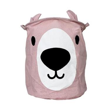 Imagem de Cesto Roupa Organizador de Brinquedos Infantil Urso Rosa 50L - Dolce H