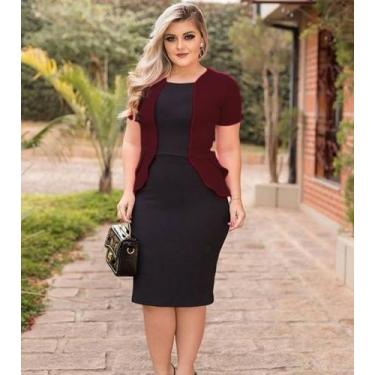 Imagem de Vestido Plus Size Peplum Blazer Moda Feminina Evangélica - Miss Flower