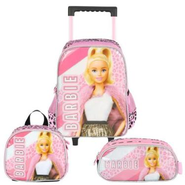 Imagem de Kit Mochila De Rodinhas Lancheira Estojo Barbie Desenho - Luxcel, Rosa