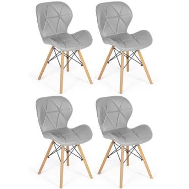 Imagem de Kit 04 Cadeiras Charles Eames Eiffel Slim Wood Estofada - Cinza - Maga