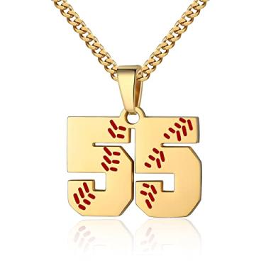 Imagem de Colar com número de beisebol para meninos 00-99 Atletas Jersey Número colar de aço inoxidável corrente banhada a ouro 55,88 cm pingente de beisebol personalizado presente de beisebol para homens e mulheres meninas, Aço inoxidável, não sabe