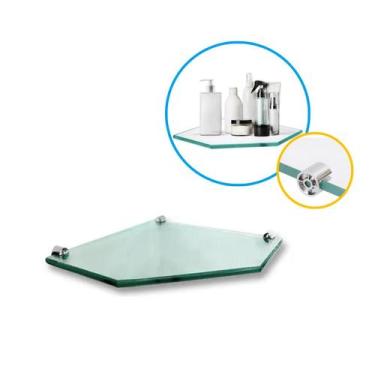 Imagem de Prateleira De Vidro Chanfrada 20x20cm 8mm Com Fenda Cromada - Mixso