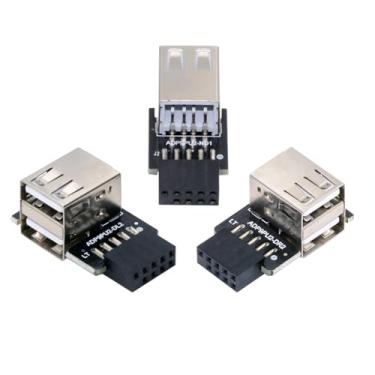 Imagem de NFHK 3 peças/conjunto 9 pinos/10 pinos placa mãe painel frontal conector fêmea para duplo USB 2.0 fêmea adaptador vertical angular tipo 90 graus