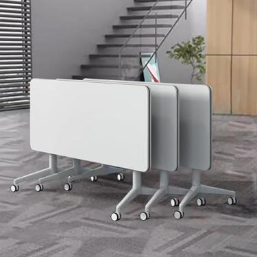 Imagem de Mesa de conferência, mesa dobrável para sala de conferências, mesa de treinamento móvel dobrável com mesa branca para sala de reuniões e escritório (3 peças), 179,8 cm x 59,9 cm x 75 cm