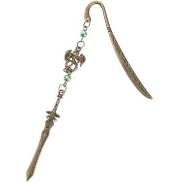 Imagem de Berirexrion Marcador de livro Fantasy Dragon Sward – Marcadores legais de página da quarta asa, amantes de livros, corrente de borla, pingente de metal, exclusivo, verde antigo, marcadores de livro,