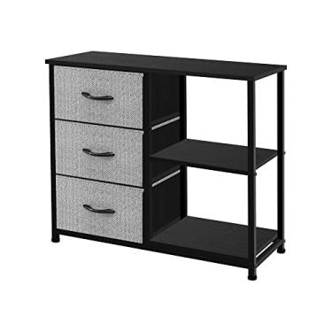 Imagem de AZL1 Life Concept Cômoda de tecido marrom rústico, unidade organizadora de 4 gavetas com 2 prateleiras, baú de armazenamento para quarto, entrada, corredor, sala de estar, escritório, cinza com preto