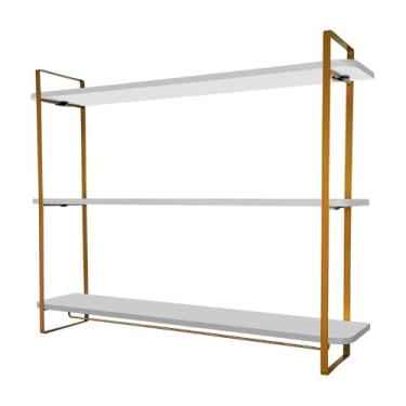 Imagem de Prateleira expositor de troféus com suporte para medalhas Elite - Dourado/branco