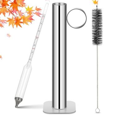 Imagem de EIHFHIE- Kit de copo de teste de hidrômetro de xarope de bordo, kit de densidade de hidrômetro de xarope de bordo de alta precisão, escala Baume e Brix fácil de ler, copo de teste de aço inoxidável co