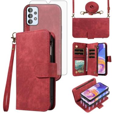 Imagem de Asuwish Capa de telefone para Samsung Galaxy A23 5G/4G Carteira com zíper destacável Capa magnética com protetor de tela de vidro temperado alça transversal alça flip porta-cartões A 23 23A 6,6