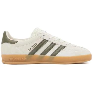 Imagem de Adidas Originals Gazelle Tênis feminino para uso interno (Cream Olive Strata, 39), Creme/verde-oliva, 38