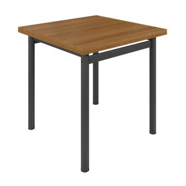Imagem de Mesa Quadrada Tampo Ripado 75cm Base Tubo 2" Madeira Maciça/Mart. Prata