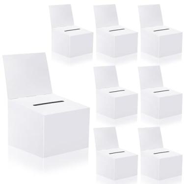 Imagem de 8 caixas de sorteio, caixa de papelão com compartimento para bilhete e cabeçalho removível, urna de 15 x 11 x 11 cm, caixa de doação, caixa de caridade para coletar concurso de votação de cartão de