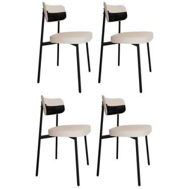 Imagem de Cadeira de Jantar Estofada Kit 4 Ella M25 Linho Palha/Preto - Mpozenat