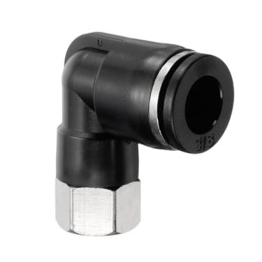 Imagem de HARFINGTON PLF3/8-N01 Cotovelo fêmea pneumático tubo de 3/20.3 cm OD x 1/20.3 cm NPT 90 graus empurrar para conectar acessórios de tubo de ar conexão rápida para máquina pneumática preto