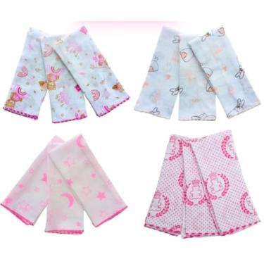 Imagem de Paninho de Boca Pano Fralda Enxoval Maternidade Higiene Macio 100% Algodão 3 un Menina e Menino (Kit 6 Paninhos Menina Sortido)