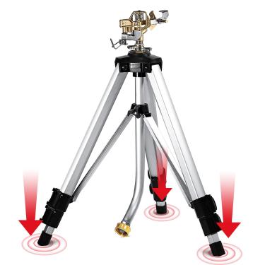 Imagem de YAMATIC Aspersor de impacto na base do tripé, área grande de 360 graus, pulverizador ajustável resistente para gramado e grama, spray de cabeça de latão de até 91 cm, 1 peça