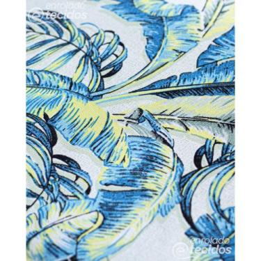 Imagem de Tecido Impermeável Acqua Mene Folhagem Azul e Amarelo - 1,40m de Largu