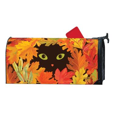 Imagem de Studio M A capa de caixa de correio magnética original, embalagem decorativa serve para caixa de correio de tamanho padrão de 16,5 x 48 cm, vinil resistente ao clima, gato Peekaboo de outono