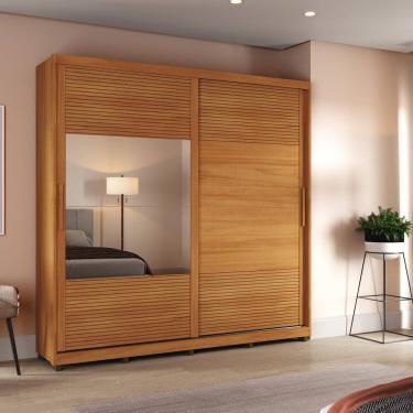 Imagem de Guarda-roupa 2 Portas de Correr com Espelho e 3 Gavetas Malthus Marrom