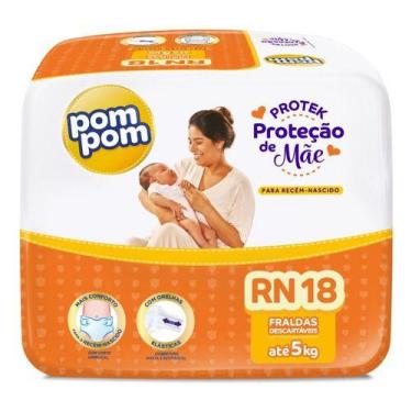Imagem de Fralda Infantil Pom Pom Proteção De Mãe Jumbinho Rn C/ 18 Un