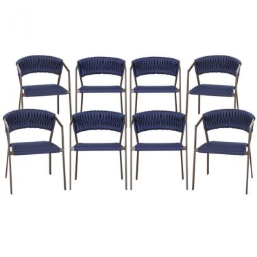 Imagem de 8 Cadeiras Tricô Náutico E Alumínio Com Proteção Uv Varanda Azul