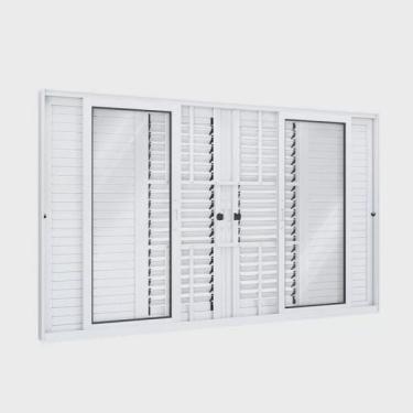 Imagem de Janela Veneziana Alumínio de Correr Central Flex 4 Folhas Móveis e 2 Fixas com Grade Lucasa