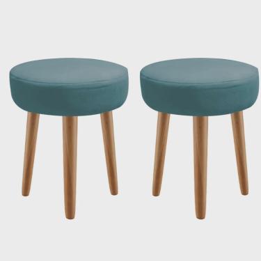 Imagem de Kit 02 Banqueta Alta Julia Industrial 55cm Pé Palito Carvalho Suede Azul Turquesa - Ahz Móveis