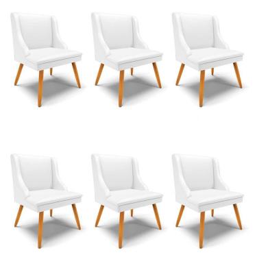 Imagem de Kit 6 Cadeiras Estofadas Para Sala De Jantar Pés Palito Lia Sintético Branco - Ibiza