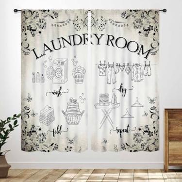 Imagem de Cortinas de lavanderia para janelas, casa de fazenda rústica, lavagem a seco, dobra repetida, tratamentos de janela de madeira, quarto, sala de estar, banheiro, 2 painéis, 106 x 150 cm