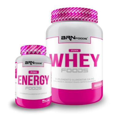Imagem de Kit Pink Whey c/colágeno 2kg + Pink Energy 60 Cáps - BRN FOODS (Médio, Morango)
