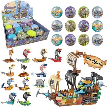 Imagem de Ovos de Páscoa pré-preenchidos com brinquedos, blocos de construção de navios 12 em 1