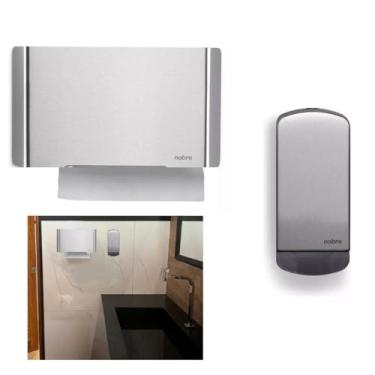 Imagem de Toalheiro Papel Interfolhas Select Premium Luxo Com Frente Inox + Saboneteira Liquida Select Premium Luxo Linha Nobre Com Frente em Inox Cor Escovado