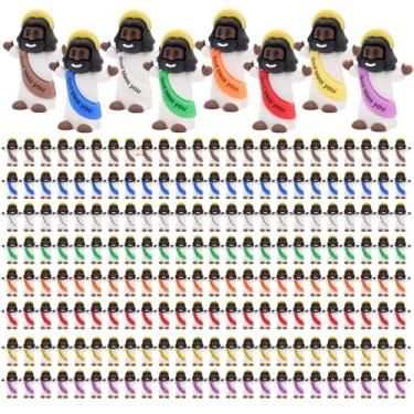 Imagem de Yelakey Mini figuras de Jesus 200 peças pequenas estatuetas de Jesus em massa clássico religioso salvador Jesus decoração para batismo, domingo, ovos de Páscoa, preto