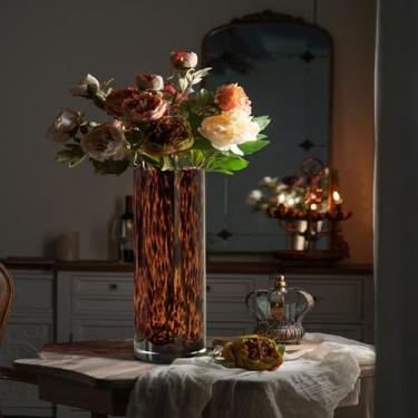 Imagem de Vaso de vidro leopardo de alto luxo de 30 cm — Peça central exclusiva e moderna marrom âmbar para decoração de casa, vaso elegante para uso diário