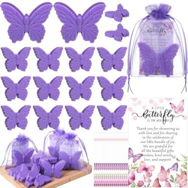 Imagem de Dansib 50 conjuntos de lembrancinhas de chá de bebê com tema de borboleta, sabonete de borboleta com cartões de agradecimento, bolsa de presente para convidados, decoração de festa, chá de bebê