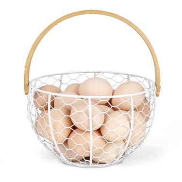 Imagem de Cesta de ovos de arame branco para coletar ovos frescos com alça