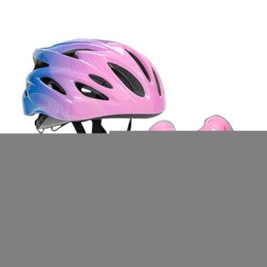 Imagem de Colaxi Conjunto de capacete infantil de bicicleta, com cotovelo as joelheiras de joelheiras do capacete de patinação leve para patins para patins de patins, Azul Rosa