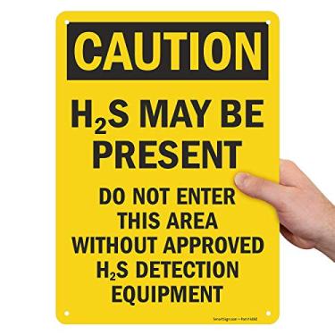 Imagem de SmartSign Placa "Caution - H2S May Be Present, Do Not Enter Without Approved Equipment" | Alumínio de 25,4 cm x 35,5 cm