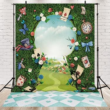 Imagem de Newsely Wonderland Pano de fundo de chá de cerca verde 15 cm x 20 cm de altura fotografia branco verde para chaves fundo quadriculado chá de bebê crianças recém-nascidos meninos meninas decorações de festa banner cabine de fotos adereços suprimentos