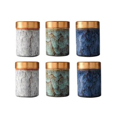 Imagem de NS Online Mini urnas pequenas, 6 peças - tampa de parafuso de metal de cerâmica, lembrança, conjunto de 6,3 cm, urna memorial funerária, comporta 9,5 cm cúbicos para cinzas humanas e animais de
