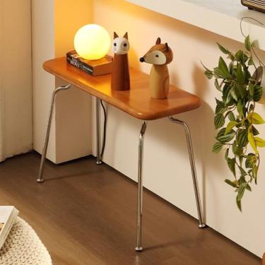 Imagem de NICOKI Pequeno banco de madeira, bancos de cama de 61 cm, banco de entrada sem braços com pernas de metal e cantos arredondados de segurança, bancos de entrada para mesa de jantar, espaço pequeno