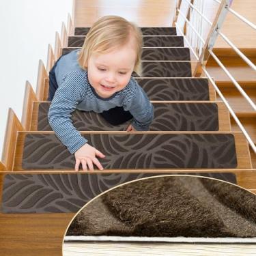 Imagem de Degraus antiderrapantes para escadas - corredor de escada de madeira interno - capas de carpete reutilizáveis e adesivas - tiras de borracha - pacote com 4 tapetes antiderrapantes 76 cm x 20 cm