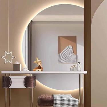 Imagem de Espelho De Vaidade Led Retroiluminado Semicírculo De 130 Cm Para Banheiro, Espelho De Corpo Inteiro De Meia Lua Com Luz De 3 Cores Para Parede De Entrada, Estilhaçamento, Cut Left, 51"x35"