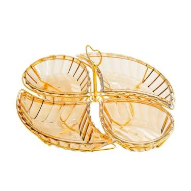 Imagem de WeiLaiKeQi Bandeja para servir lanches, cesta de sobremesas, suporte para bolo, estilo vintage, com alça de coração, travessas de aperitivos para sala de jantar, Ouro
