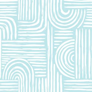 Imagem de Papel De Parede 12m Adesivo Riscos Linhas Azul Verde Água E Branco
